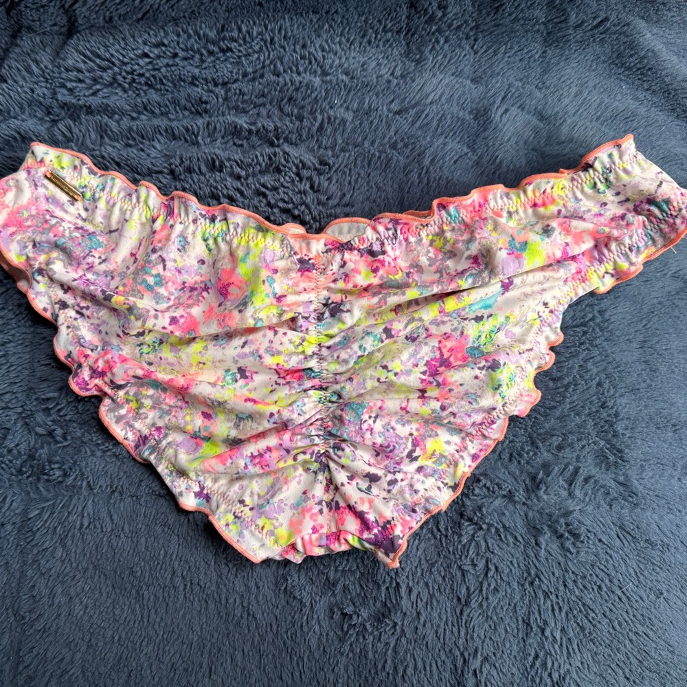 Victoria's Secret Essential Ruched Cheeky Bikini Bottom Pink Multi Floral M